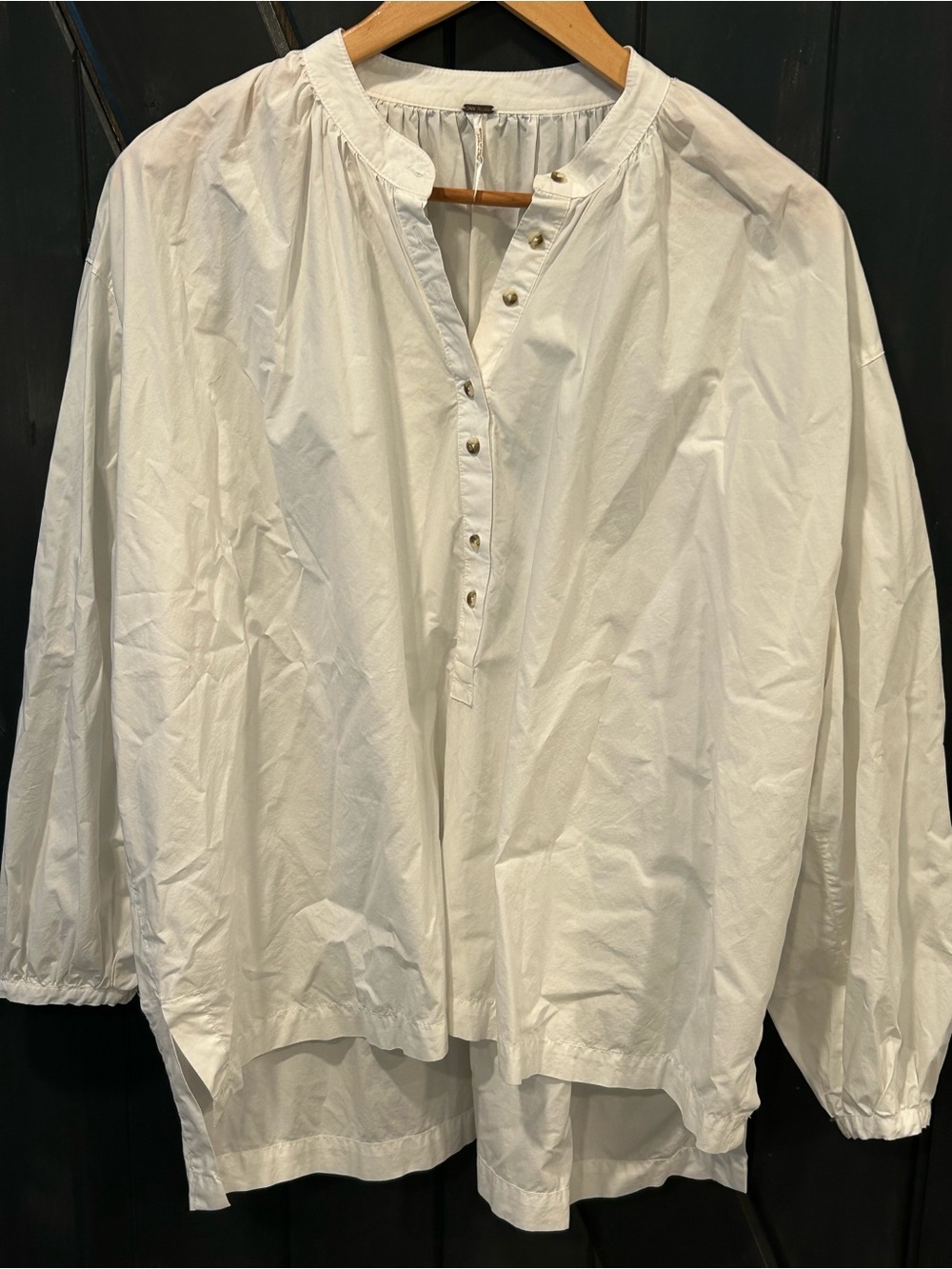 Free People White Oversized Henley Peasant Top